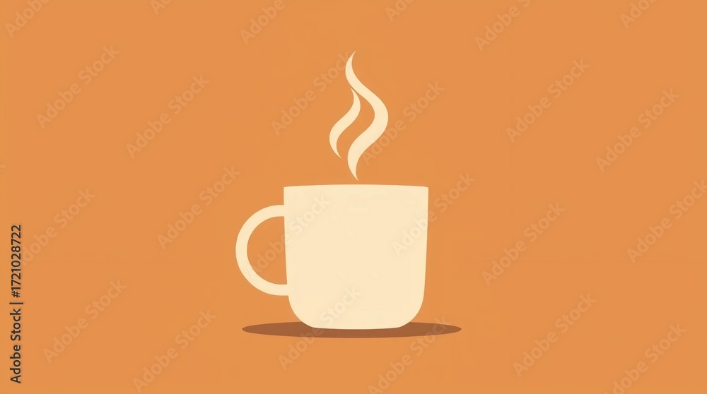 Obraz premium warm beige coffee cup illustration with steam rising on orange background representing hot drink energy morning refreshment and lifestyle concept