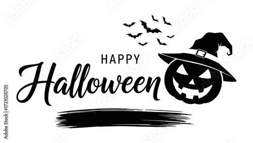Halloween Silhouette: A spirited Halloween scene is beautifully presented with festive text, featuring a cheerful carved pumpkin.