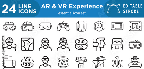 ARVR Experience Line Icons Essential Icon Set Editable Stroke virtual reality augmented reality