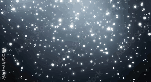 Dark snowy background illustration with white falling flakes, symbolizing winter night, festive season, and decorative holiday celebration mood