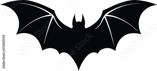 dark bat wing symbol, halloween spooky flying icon
