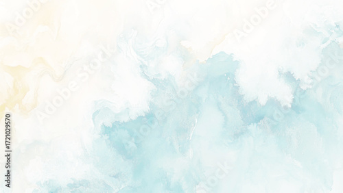 Abstract blue winter watercolor background. Sky pattern with snow. Light blue watercolour paper texture background.