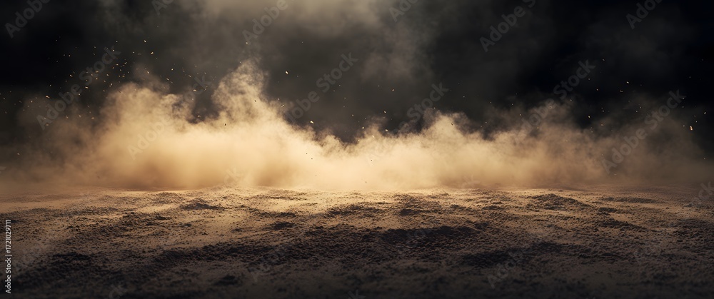 Fototapeta premium Misty desert scene with ambient sand cloud at dusk