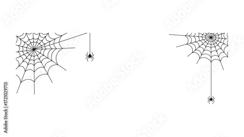Spooky Web Corners: A minimalist illustration featuring spider webs in the corners, accompanied by a lone spider, capturing the essence of spookiness.