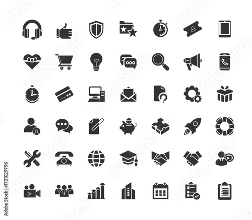 collection minimalist icons services support elements communication business customer assistance