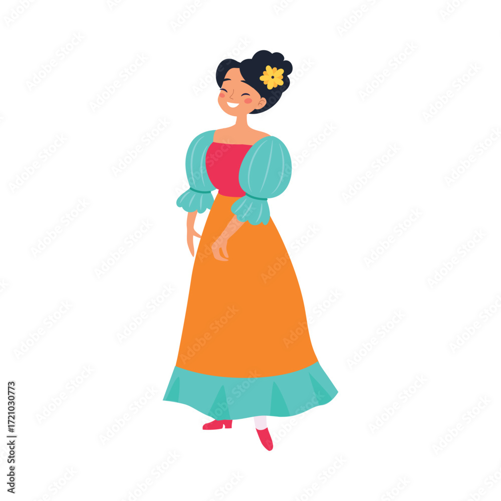 Fototapeta premium Mexican Woman Character in Traditional Clothes Vector Illustration