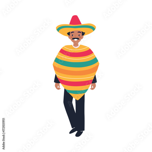 Mexican Man Character in Traditional Clothes and Sombrero Hat Vector Illustration