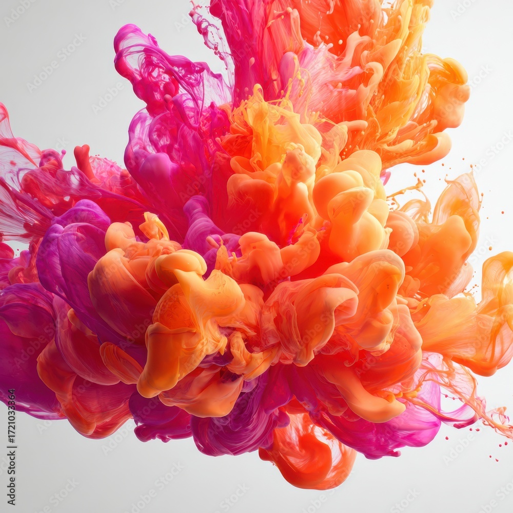 Obraz premium Vivid Abstract Swirl of Colorful Ink in Water Creating Stunning Artwork with Blended Shades of Orange, Pink, and Purple