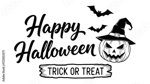 Halloween Greeting with Jack-o'-Lantern: A cheerful Happy Halloween greeting is artfully displayed, accompanied by a spooky Jack-o'-lantern.