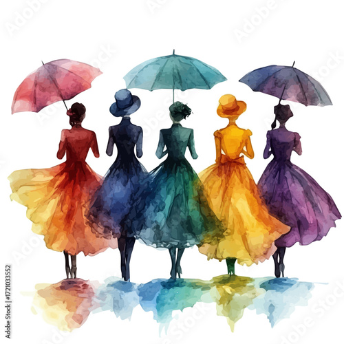 English Vibrant Parade, watercolor vector, isolated on a white background.