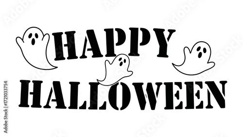 Spooky Halloween Graphic: A chilling, yet charming, Halloween graphic with the words Happy Halloween accompanied by adorable ghost illustrations that captures the spooky season.