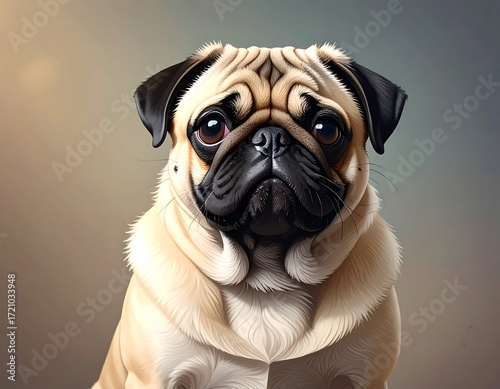 Digital portrait of a pug