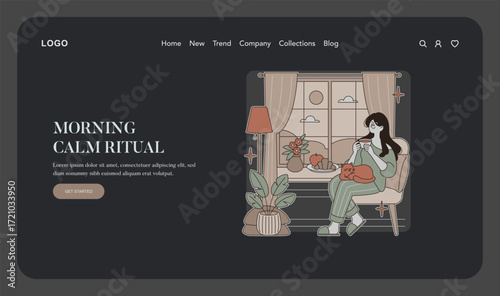 Morning Ritual with Coffee and Cat Vector Illustration