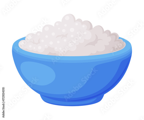 Cottage Cheese in Bowl as Milk and Dairy Food and Product Item Vector Illustration