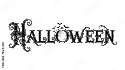 Halloween in Spooky Style: An elegant depiction of the word Halloween is styled with eerie embellishments, conjuring a chilling atmosphere with a touch of artistry. 