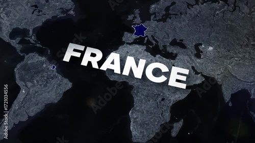 Dark World Map Highlighting France in Blue