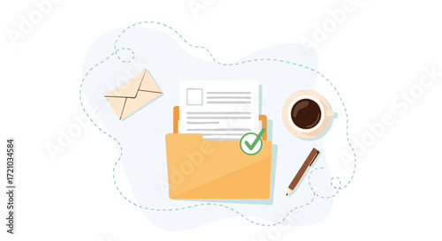 Streamline workflow with organized documents and email, enjoying coffee during efficient planning for success, ideal for productivity blogs