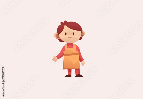 Cute Cartoon Character of a Little Girl in Apron
