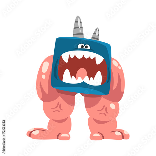 Comic Monster Character with Toothy Mouth Vector Illustration