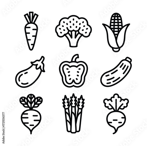 Fresh vegetables icons carrot broccoli