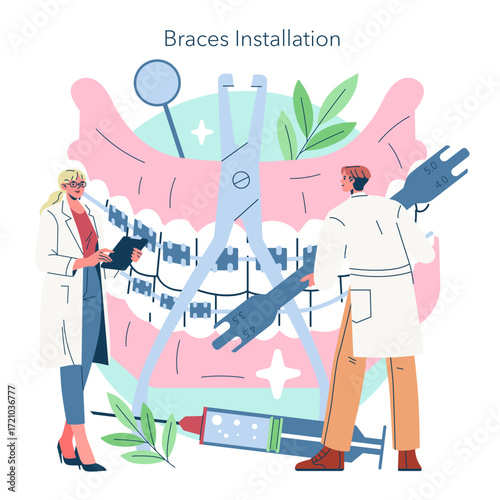 Braces Installation Process Vector Illustration