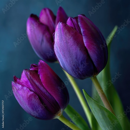Dark purple tulips closeup