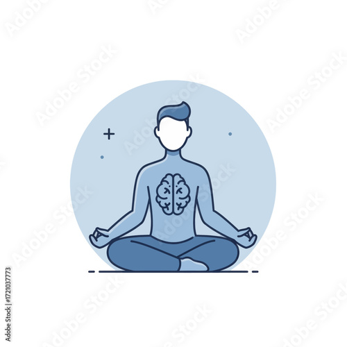 Mindfulness Meditation A Serene Illustration of a Person Practicing Yoga with a Brain Icon Symbolizing Mental Clarity and Inner Peace