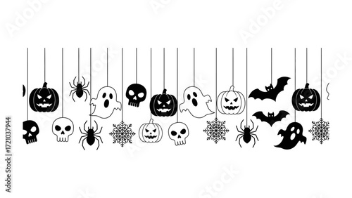 Halloween Hanging Decoration: A collection of intricately designed hanging Halloween decorations, featuring pumpkins, skulls, bats, spiders, and ghosts.