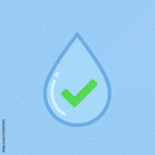 Water Drop with a Green Check Mark Symbol - Represents Purity and Confirmation