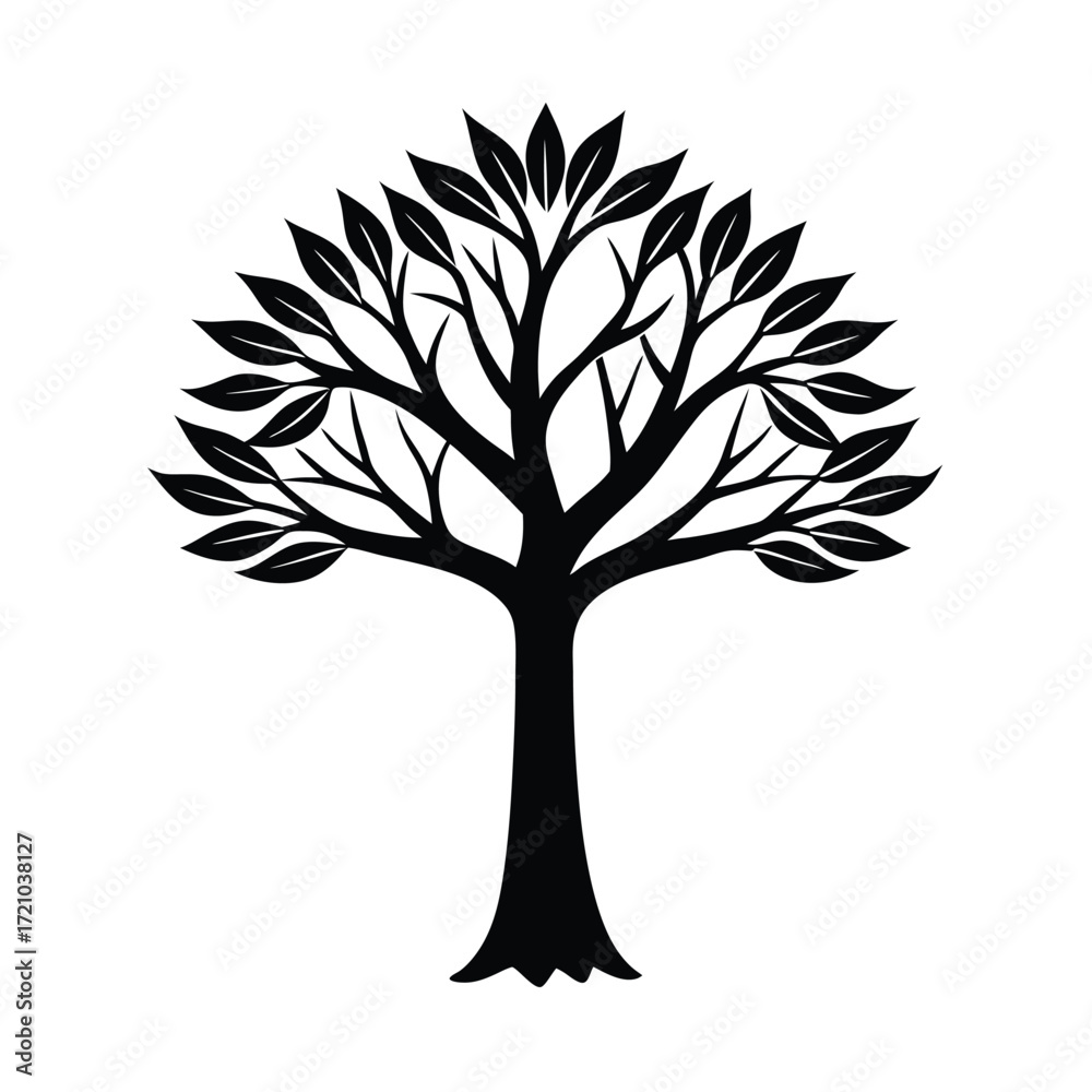 Obraz premium Simple Tree Silhouette, Minimal Tree Silhouette, Black Tree Outline, Nature Tree Silhouette, Isolated Tree Vector