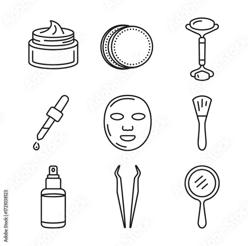 Skincare beauty tools collection cream jar cotton pads