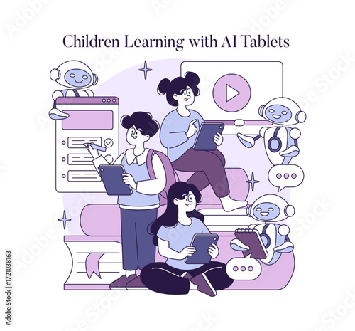 Children Engaged with AI Tablets in Learning Environment