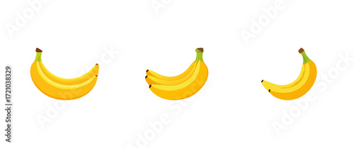 Three Ripe Yellow Bananas, Bunch, Peel, Fruit, Illustration