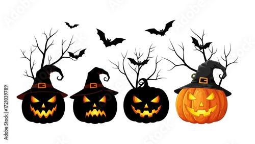 Spooky Halloween Decorations: A festive Halloween scene with spooky jack-o'-lanterns, bats, and bare trees, ready to bring the spirit of the holiday to life. 
