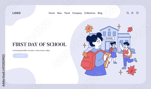 Vector Illustration of Students on First Day of School
