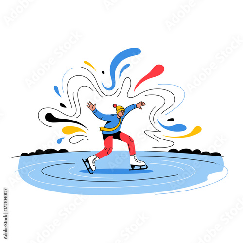 Energetic Figure Skater Performing Dynamic Moves on Ice.