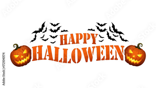 Halloween Greeting: Festive Halloween graphic with carved pumpkins and bats, creating a spooky atmosphere and evoking the spirit of the holiday. 