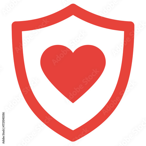 Red Heart Inside a Shield Icon, Symbolizing Health, Protection, and Care