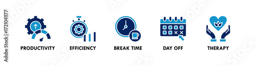 Work Life Balance banner web icon vector illustration concept with icon of productivity, efficiency, break time, day off, and therapy