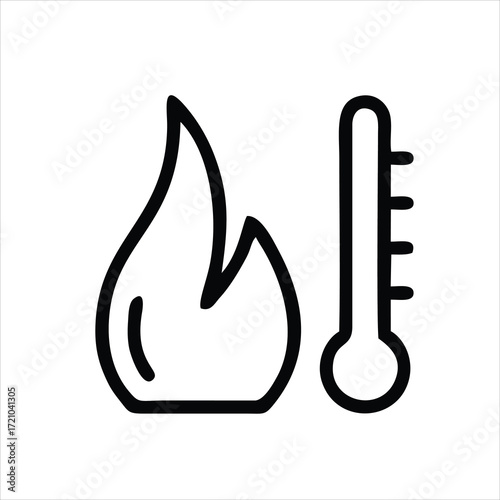 Temperature icon in flat style. Good weather symbol isolated on white background Sun and termometer icon in black Weather, hot and warm climate concept Vector illustration
