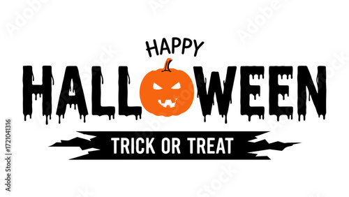 Happy Halloween with pumpkin decoration: A festive greeting for the spooky season, featuring a cheerful carved pumpkin and the words Happy Halloween and Trick or Treat.