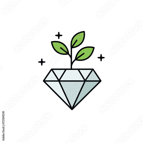 Diamond with growing plant, symbolizing growth, investment, and potential for valuable development
