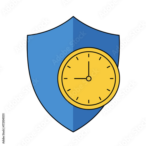 Vector illustration of a shield with a clock, representing security, time, and protection