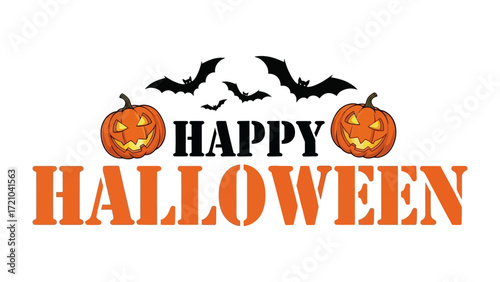 Festive Halloween Greeting: A lively and spooky Halloween design, featuring jack-o'-lanterns and bats, evokes a sense of fun, celebration and autumn. 