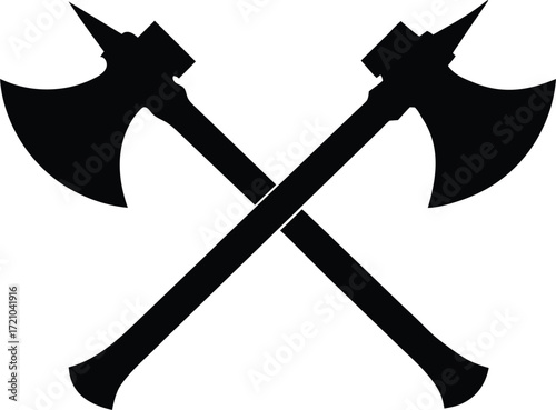 crossed axes silhouette vector, lumberjack tool illustration
