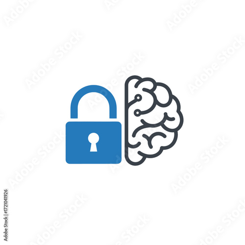 Digital Security and Artificial Intelligence Concept, a Lock Combined with a Stylized Brain Illustration