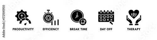 Work Life Balance banner web icon vector illustration concept with icon of productivity, efficiency, break time, day off, and therapy