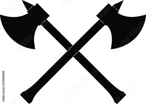 crossed axes silhouette vector, lumberjack tool illustration
