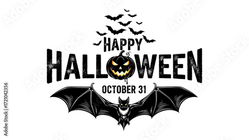 Spooky Halloween Graphics: Spooky imagery to invoke a sense of Halloween fun, featuring bats, a grinning jack-o'-lantern.