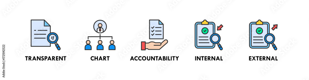 Fototapeta premium Corporate Governance banner web icon vector illustration concept with icon of transparent, chart, accountability, internal, and external